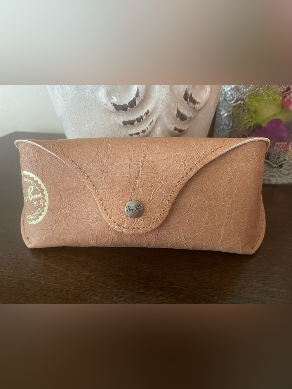 Ray-Ban Women's Tan Pebbled Sunglasses Case with Branded Snap